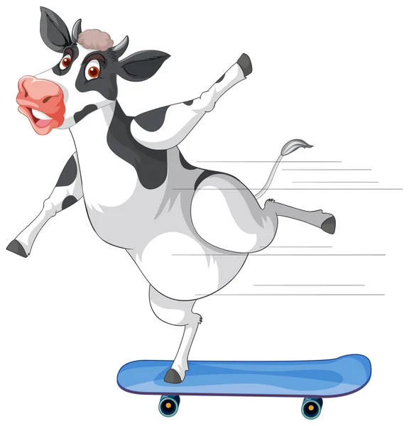 Vaca Jugando Skate Dibujo Animado Personaje Ilustración — Vector de stock