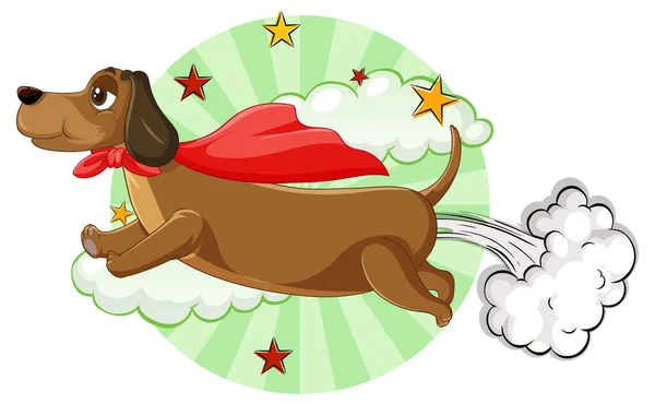赤いマントの空飛ぶイラストの犬 — ストックベクタ