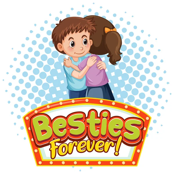 Besties Forever Banner Con Abrazos Niños Amigos Ilustración — Archivo Imágenes Vectoriales