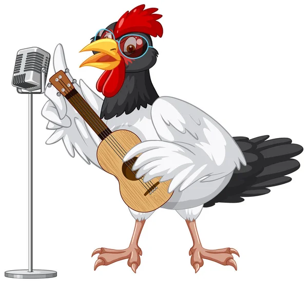 ギター漫画のキャラクターイラストを演じる鶏 — ストックベクタ