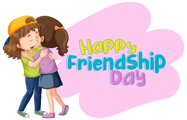 Szczęśliwego Dnia Przyjaźni Dwiema Dziewczynami Przytulającymi Się Razem Ilustracja — Wektor stockowy