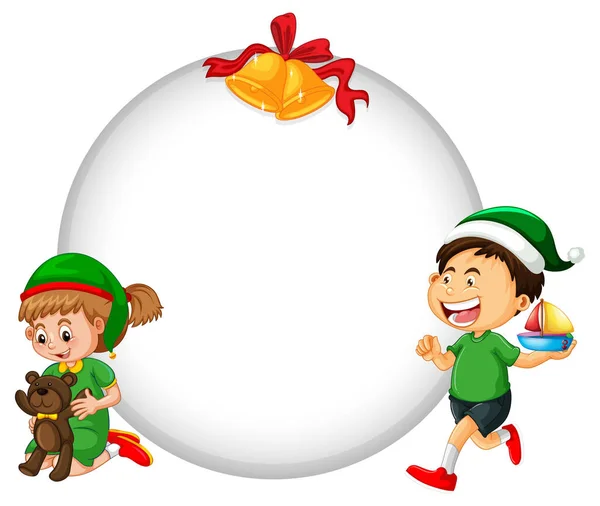 Empty Banner Christmas Theme Elves Cartoon Character Illustration — Stock Vector