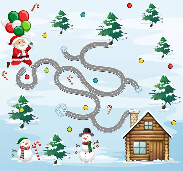 Maze Game Template Christmas Theme Illustration — Stock Vector