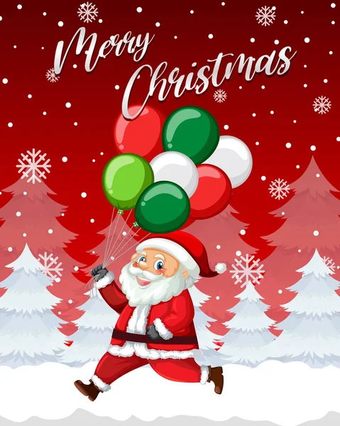 Merry Christmas Poster Design Santa Claus Holding Balloons Illustration — Stock Vector