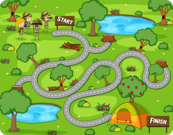 Templat Permainan Laze Dalam Ilustrasi Tema Hutan - Stok Vektor