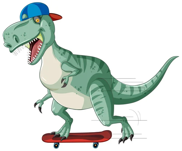 ティラノサウルスレックス恐竜のスケートボード上の漫画スタイルのイラスト — ストックベクタ