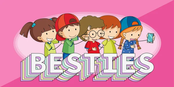 Besties Banner Con Ilustración Niños Felices — Archivo Imágenes Vectoriales