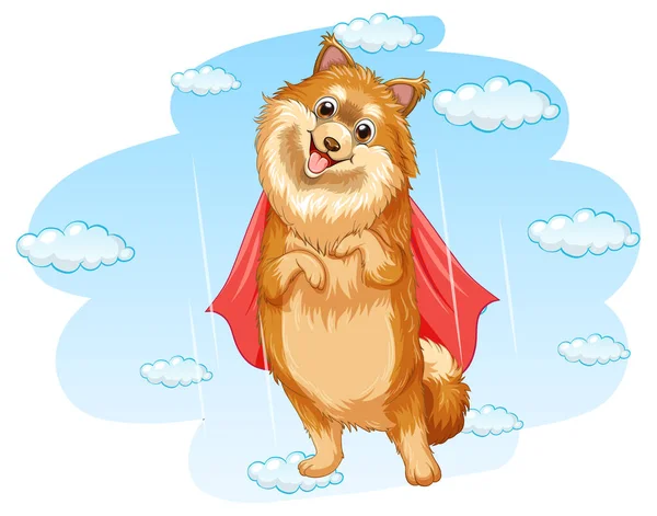 Dog Red Cape Flying Sky Illustration — Stock Vector