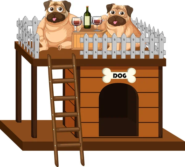 Dois Cães Bebendo Vinho Ilustração Casota —  Vetores de Stock