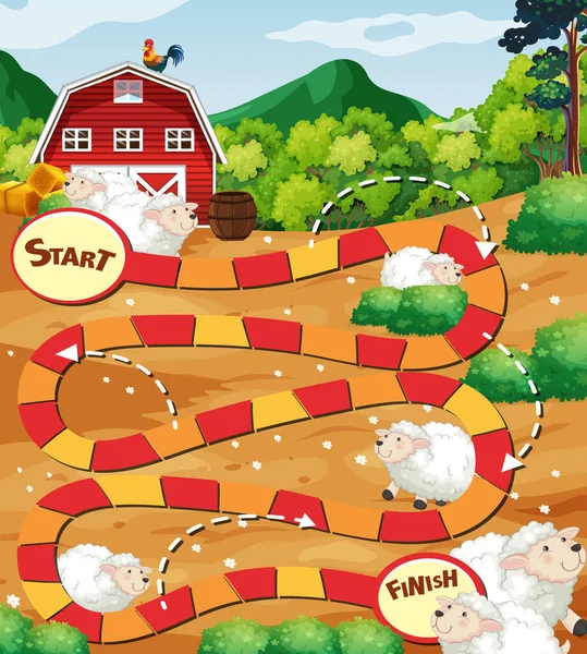 Snake Ladder Spel Template Met Boerderij Thema Illustratie — Stockvector