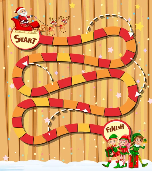 Snake Ladders Game Template Christmas Theme Illustration — Stock Vector