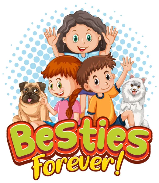 Besties Forever Con Simpatici Bambini Stile Cartone Animato Illustrazione — Vettoriale Stock