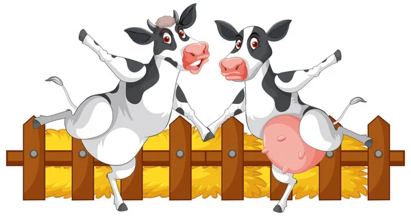Par Vacas Lecheras Pie Con Dos Patas Ilustración Personaje Dibujos — Archivo Imágenes Vectoriales