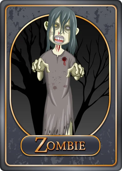 Děsivý Zombie Žena Charakter Hra Karta Šablona Ilustrace — Stockový vektor
