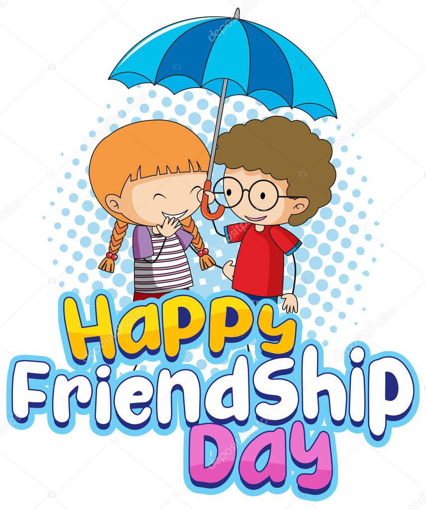 Happy Friendship Day with children doodle characters illustration