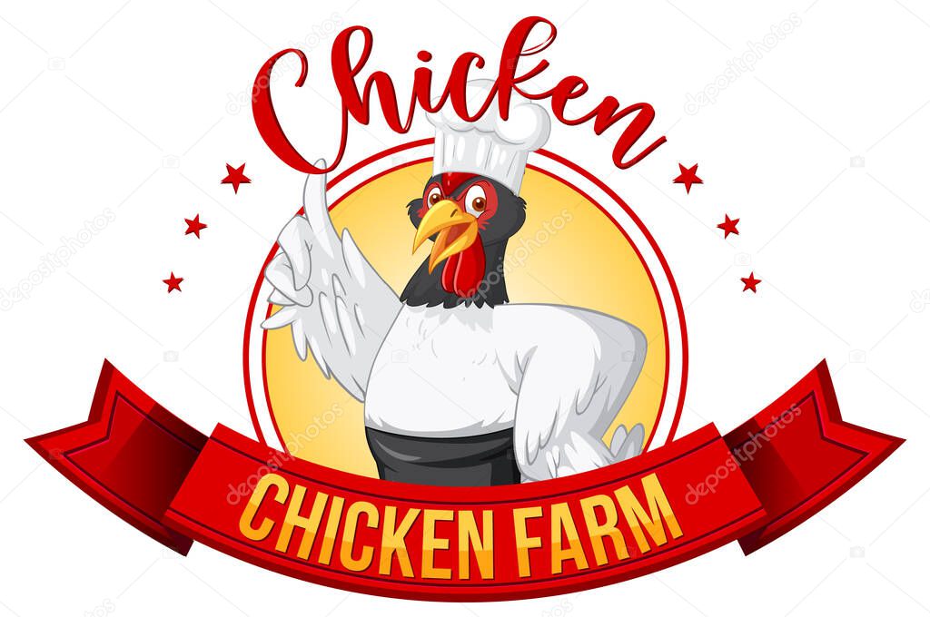 Chicken chef cartoon character logo illustration