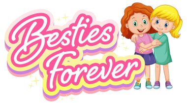 Bestie sonsuza dek logosu, iki kızın birbirine sarılıp resimlerini çizmesi.