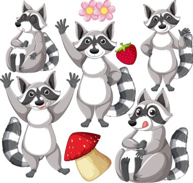 Beyaz arkaplandaki komik rakun çizimi