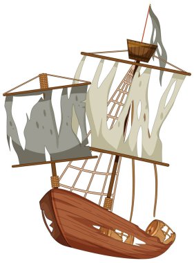 Beyaz arkaplan illüstrasyonunda eski bozuk hurda gemisi