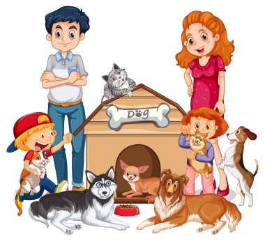 Birçok köpek resimli aile üyeleri