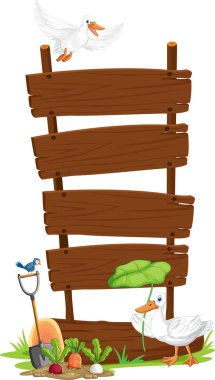 Ahşap afiş illüstrasyonlu ördek