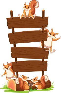 Ahşap pankart illüstrasyonlu sincap