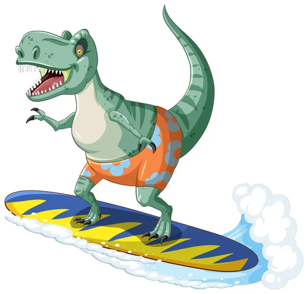 Tyranosaurus Rex Dinosaurus Surfu Kresleném Stylu Ilustrace — Stockový vektor