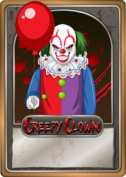 Creepy Clown Character Game Card Template Illustration — Stock Vector