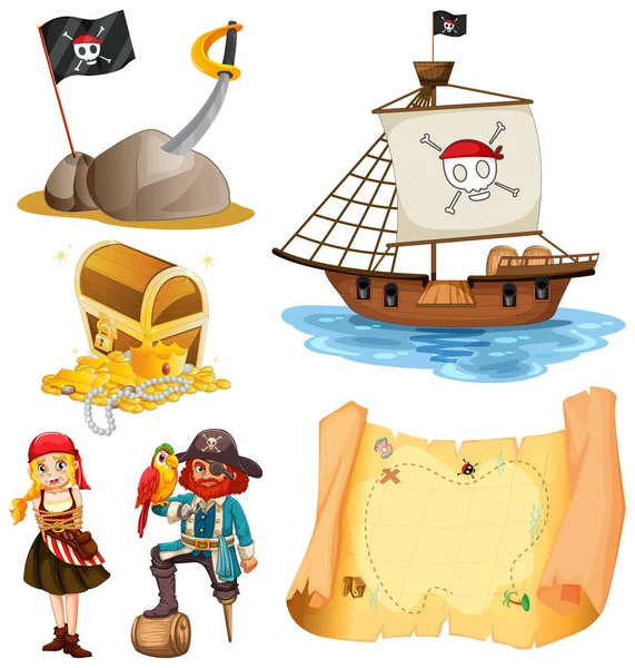 Conjunto Diferentes Personajes Dibujos Animados Piratas Ilustración — Vector de stock