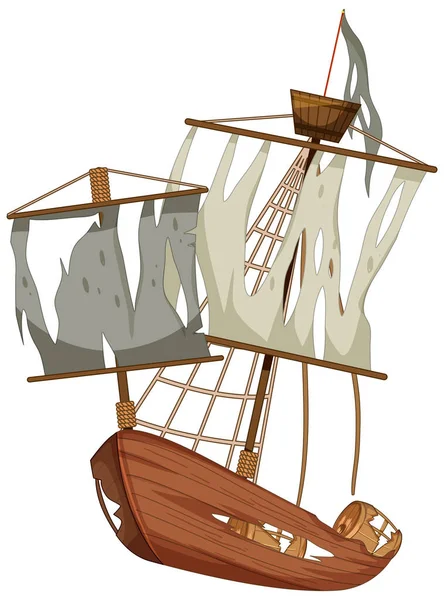 Antiguo Barco Basura Roto Ilustración Fondo Blanco — Vector de stock