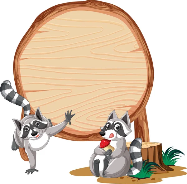 Waschbär Mit Holzschild Banner Illustration — Stockvektor