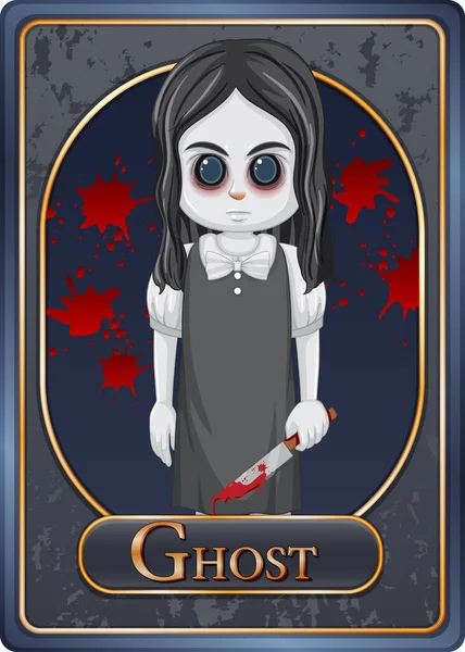 Ghost Girl Charakter Spiel Karte Vorlage Illustration — Stockvektor
