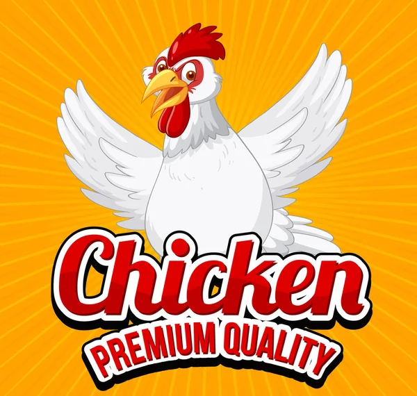 Chicken Premium Qualität Banner Mit Weißen Huhn Zeichentrickfigur Illustration — Stockvektor