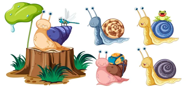 Conjunto Diferentes Animais Invertebrados Desenho Animado Ilustração Estilo — Vetor de Stock