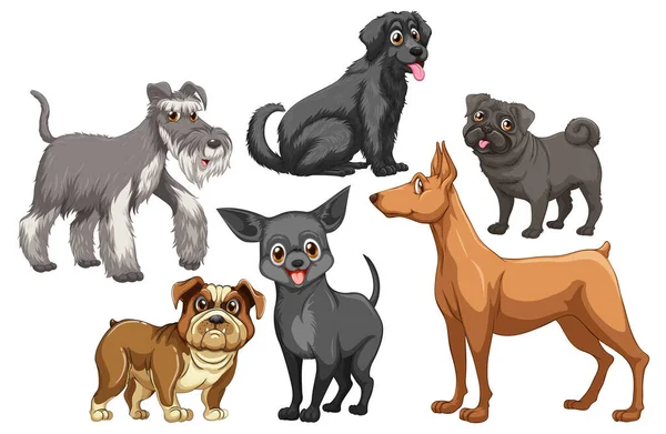 Set Different Cute Dogs Cartoon Style Illustration — Stock Vector