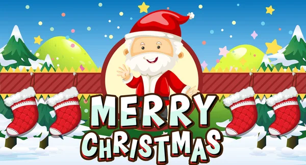 Веселый Рождественский Баннер Санта Клаусом Стиле Мультфильма — стоковый вектор