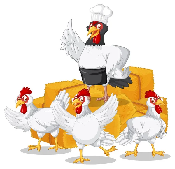 Ομάδα Κοτόπουλων Στην Απεικόνιση Στυλ Κινουμένων Σχεδίων — Διανυσματικό Αρχείο