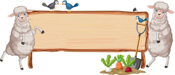 Schaf Mit Holzschild Banner Illustration — Stockvektor
