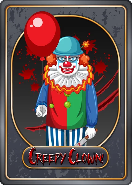 Clown Raccapricciante Possesso Palloncino Personaggio Gioco Modello Carta Illustrazione — Vettoriale Stock