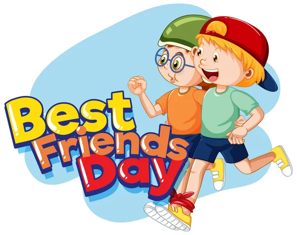 Dzień Najlepszych Przyjaciół Cute Dzieci Stylu Kreskówki Ilustracja — Wektor stockowy