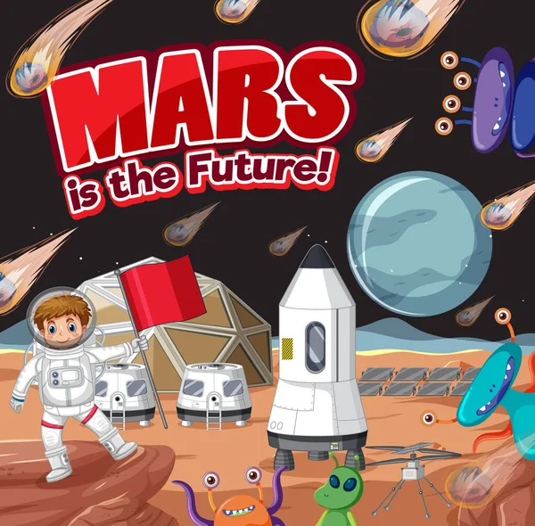 Mars Future Astronaut Alien Planet Scene Illustration — Stock Vector