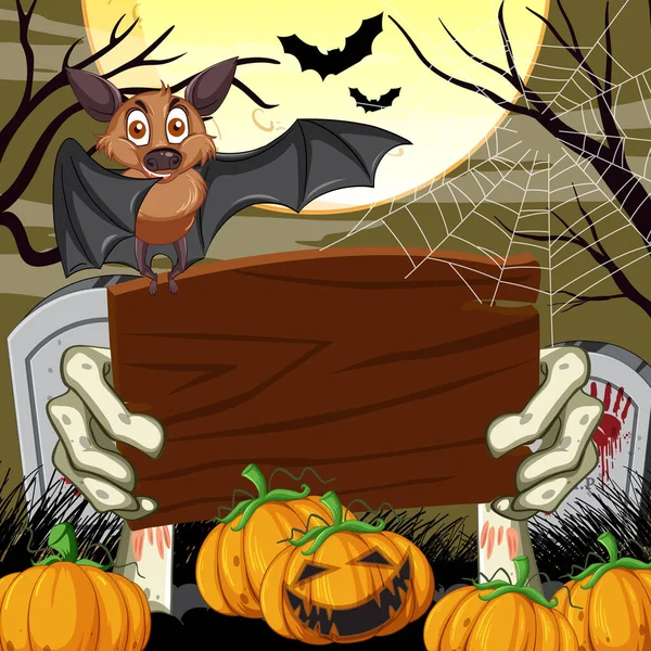 Lege Houten Banner Halloween Thema Illustratie — Stockvector