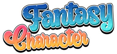 Fantezi Karakterleri çizgi film stili illüstrasyonunda metin kelimesi