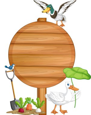 Ahşap afiş illüstrasyonlu ördek