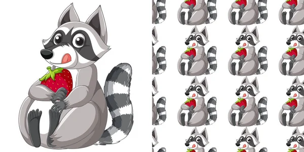 Seamless Design Raccoon White Background Illustration — Stock Vector