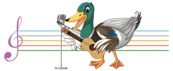 Duck Play Guitar Ukulele Music Note Illustration — Stock Vector