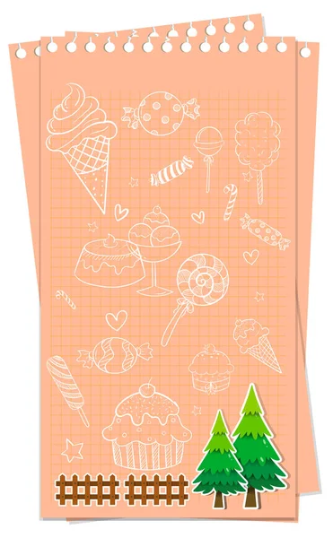 Handritade Doodle Ikoner Papper Illustration — Stock vektor