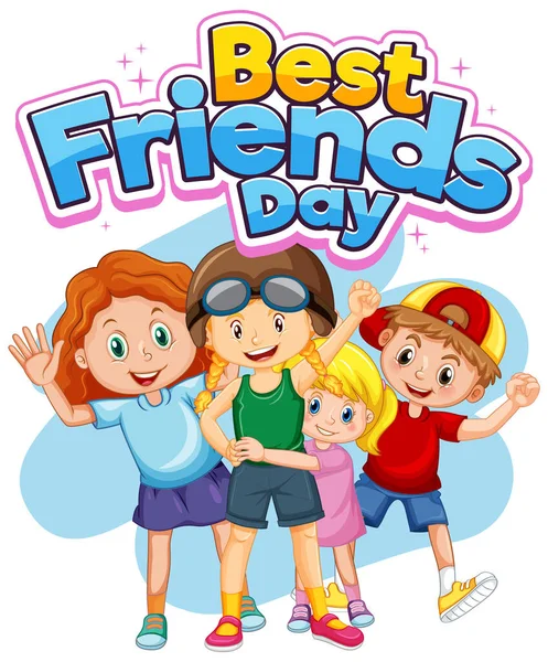 Best Friends Day Logo Banner Mit Kindern Cartoon Stil Illustration — Stockvektor