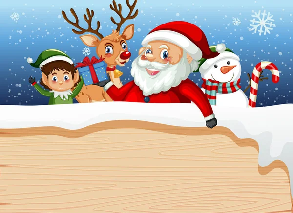 Empty Banner Christmas Theme Santa Claus Friends Illustration — Stock Vector