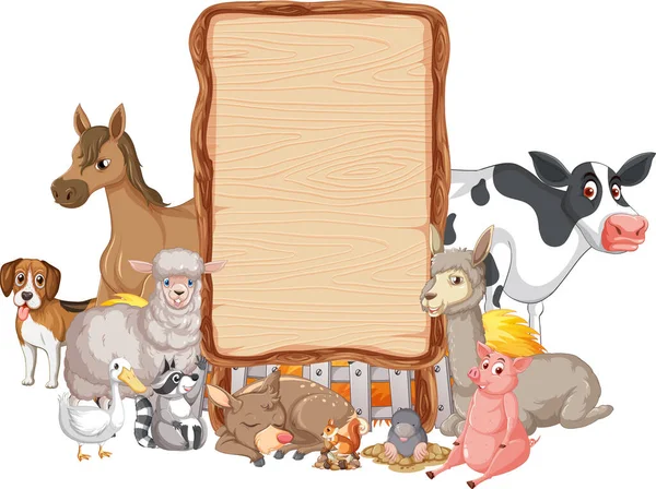 Animale Con Insegna Legno Striscione Illustrazione — Vettoriale Stock